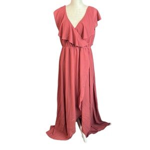 NWT Baltic Born Katya Sleeveless Maxi Hi Low Slit Dress Ruffles Pink Womens XXL